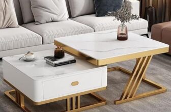 RIZIK Stores™ Iron Frame Handmade Drawer Square Coffee Table/Nesting Table/Side Table/Center Table with Engineered Wood Top for Living Room/Drawing Room/Balcony (White Gold, 12″x12″)