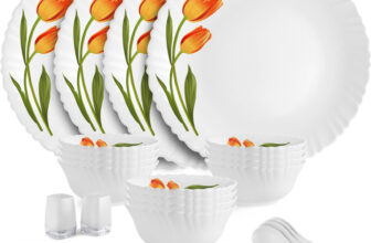 cello Pack of 22 Opalware Dazzle Series Spring Tulip Crockery Set |Dishwasher Safe| Light-Weight Dinner Set(Yellow, Microwave Safe)
