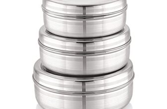 Attro Stainless Steel Puri Dabba with Lid, Food Storage Containers, Big (1100ml), Medium (900 ml), Small (700ml) – Set of 3, Silver, Standard