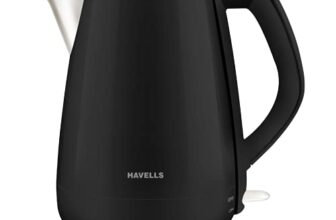 Havells Aqua Plus Electric Kettle 1.2 Litre, 1250 Watt | 304 Stainless Steel Inner Body | Cool Touch Body | Auto Shut-Off |Wider Mouth|2 Years Door Step Warranty by Havells (Black)