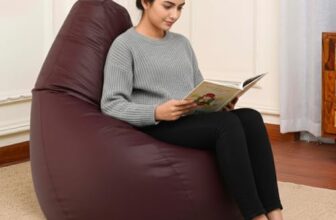 Sattva Classic XXXL Bean Bag with Pocket Filled with Beans | Faux Leather Teardrop Bean Bag for Adults & Teens | Pre-Filled Comfortable Seating for Bedroom, Living Room, Office, Home – Maroon