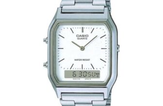Casio Vintage AQ-230A-7DMQ Analog-Digital White Dial Unisex Watch Silver Metal Strap (AD03)