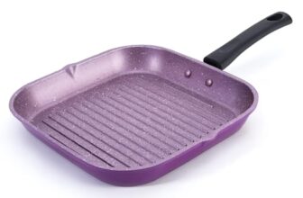 Wonderchef Valencia Non-Stick Grill Pan 24cm for Kitchen, Non-Toxic, Chemical & PFOA Free, Low-Oil Cooking, Scratch-Resistant, Gas Stove & Induction Friendly, Cool-Touch Handle, 2-Yr Warranty, Purple