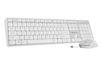Zebronics Wireless Keyboard & Mouse Combo, 104 UV-Printed Keys, ₹ Key, 12 Multimedia Keys, Retractable Stand, 4 Button Mouse, 1600 DPI, High Precision, USB Nano Receiver (Companion 304, White + Grey)