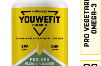 YouWeFit Pro-Vegetarian Omega-3 Capsules | 1000mg Algal Oil + Flaxseed Oil Capsules(60 Capsules)