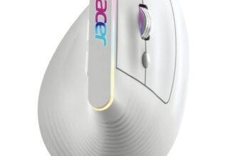 acer Ergo Vertical Wireless Mouse | Silent 6D Buttons & Scroll Wheel | 4 DPI Setting 1200-3200 | 2.4GHz + Bluetooth Dual Mode | Rechargeable 500mAh Battery | ABS I RGB Glow | Ergonomic Design I White