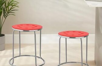 NGFC Steel Stool for Indoor/Outdoor Use – Home, Medical, Hospital, Food, Doctor, Kitchen, Office, Café, Cafeteria – Metal Bar Chair (Multicolour Plastic Seat, Silver pk2)