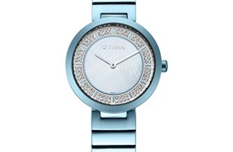 Titan Quartz Analog Blue Dial Stainless Steel Strap Watch for Women-NS95162QM02