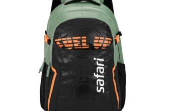 Safari Verge 2 37L Casual Printed Backpack, School Bag for Boys and Girls, Travel Bag for Men and Women, 3 Compartments, Raincover, Armour Base, Organiser, Bottle Holder, Front Pocket, Sage
