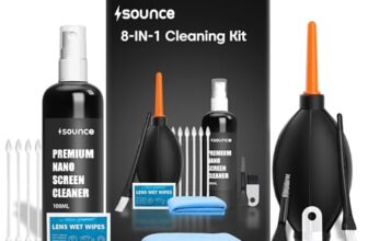 Sounce Professional 8-in-1 Cleaning Kit for Laptop, Tablet, Smartphone, Camera, Earbuds – Includes 100ml Cleaning Solution, Air Blower, Cotton Swabs, Suede Plush, Microfiber Cloth