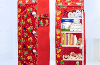 Bumtum Baby Wardrobe Multipurpose 6 Shelve |Foldable Almirah| Baby Wardrobe for Clothes Storage | Baby Wardrobe Cover | Baby Almirah with Wheels (Red)
