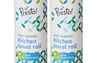Amazon Brand – Presto! Non-Woven Reusable Kitchen Towel Roll | 50 Pulls | 100 Sheets (Pack of 2) | Size: 20 x 22 cm | White | Washable | Highly Absorbent | For Daily Use