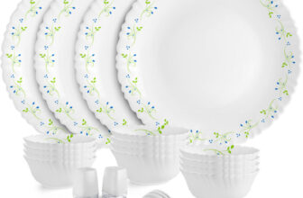 cello Pack of 22 Opalware Tropical Lagoon |Crockery Set | Dinner Set(Green, White, Microwave Safe)