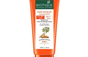 Biotique Bio Sandalwood Sunscreen Ultra Soothing Face Lotion, SPF 50+ |Ultra Protective Lotion| Keeps Skin Soft, Fair and Moisturized| Water Resistant| For All Skin Types| 50ml