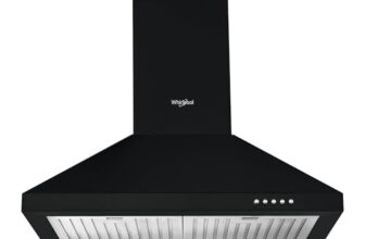 Whirlpool 60cm 1200 m3/hr Baffle Filter Kitchen Chimney with 5 Years WARR on Motor and 1 Year Comprehensive | AKR BF 60 BK HOOD | Black | 3 Speed Push Button Control