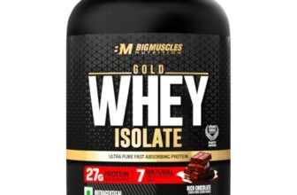 Bigmuscles Nutrition Gold Whey Isolate (1kg, Rich Chocolate) | 27g Whey Protein Isolate 90% | 7 Natural Ingredients Only | 0 Added Sugar | Clean Label Project Purity Award USA