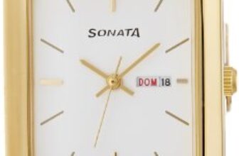 Sonata Quartz Analog with Day and Date White Dial Gold Stainless Steel Strap Watch for Men – NT7078YM03