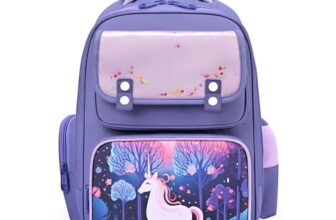 Gear Starry Unicorn 16″/25L Medium Water Resistant School Bag | Casual Backpack | Daypack | Travel Backpack | Kids Bag for Boys/Girls (Purple – Purple)