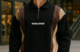 Jump Cuts Printed Men Polo Neck Black, Beige T-Shirt