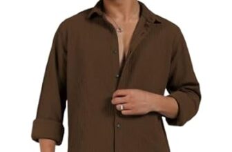 SOLIDPLAY Men’s Premium Woven Texture Shirt (in, Alpha, S, Standard, Brown)