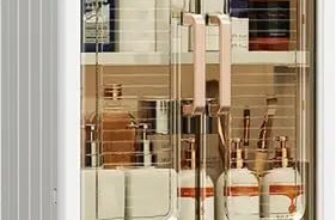 LUXEHOME Multipurpose Bathroom Organiser Without Drill Plastic Wall Mounted Storage Cabinet for Kitchen and Bathroom with Shelves & Door| Organiser for, Essentials, Makeup, Skincare