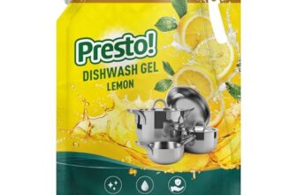 Amazon Brand – Presto! Dishwash Gel | Lemon | 5 L Refill Value Pack | Dishwash Liquid | Cuts Through Grease | Safe On Hands