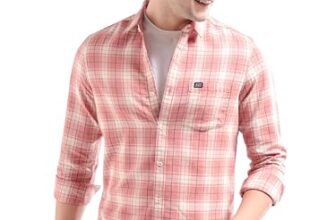 The Indian Garage Co Men’s Cotton Slim Fit Shirt (0422-Sh191-03_Coral XL)