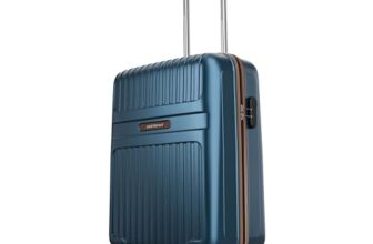 Aristocrat Atlas Cabin Trolley Bag 55cm | Small | Hard Luggage | Smooth 8-Wheel Suitcase | Secure Combination Lock with Sturdy Zipper | Full Fabric Convipack | 3-Year Warranty (Teal Blue)