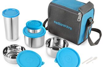 CELLO Steelox Set of 5 Pcs Lunch Box with Jacket For Office, Blue | 550ml, 375ml, 225ml, 50ml Stainless Steel Containers & 375ml Tumbler |Lightweight Leakproof Airtight Tiffin Box For Daily Use Travel