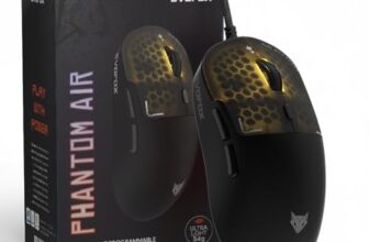 EvoFox Phantom Air Ultra Lightweight Gaming Mouse | Upto 1000Hz Polling Rate, 7000 FPS, 12800 DPI | Honeycomb RGB Lighting | Fully Programmable with Windows Software & On-Board Memory | Black
