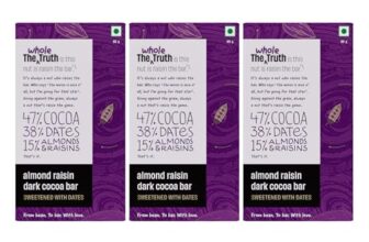 The Whole Truth Dark Chocolate – Almond Raisin | Pack Of 3 X 80 Gram | No Added Sugar | Sweetened Only With Dates | 47% Cocoa, 38% Dates, 15% Almond And Raisins | No Artificial Flavours | Bean To Bar