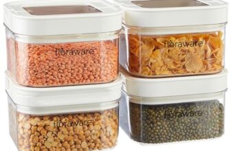 Floraware Food Safe Plastic Multiuse Square Lock & Lock Airtight Container,Multipurpose Jar, Grocery Container 450ml, Set 4, BPA Free, White