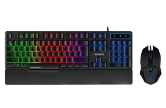 Ant Esports KM500W Wired Gaming Keyboard Mouse Combo, Multimedia Keys,LED Backlit RGB, Ergonomic Wrist Rest,3200 DPI 7 Button Programmable Mouse, USB for PC Laptop Mac, World of Warships Edition_Black