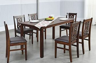 @home By Nilkamal Rigel 6 Setaer Solid Wood Dining Set with Chairs in Dark Walnut Finish for Dining & Kitchen Room
