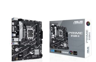 ASUS Prime B760M-K, an Intel B760 LGA 1700 mATX Motherboard with PCIe 4.0, Two PCIe 4.0 M.2 Slots, DDR5, Realtek 2.5Gb Ethernet, VGA, HDMI, SATA 6 Gbps, Front USB 3.2 Gen 1, Aura Sync