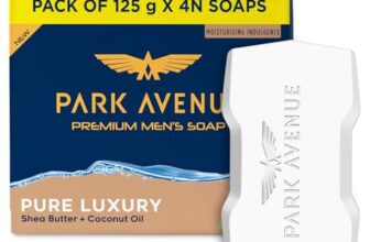 Park Avenue Premium Men’s Soaps for Bath – Pure Luxury | 125g (Pack of 4) | Enriched with Shea Butter & Coconut Oil | Grade 1 Soap | For All Skin Types