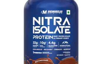 Bigmuscles Nutrition Nitra Isolate [1kg, Rich Chocolate] | 32g Protein | 10g EAA | Whey Protein with ProHydrolase Enzyme Tech. For Faster Absorption | Improved Strength, Faster Recovery & Muscle Building