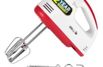 iBELL WHISK280 Hand Mixer, 280W, 7 Speed Control Plus Turbo, Beater/Blender/Electric Cream Maker for Cakes, stainless, Dough Hooks (White)