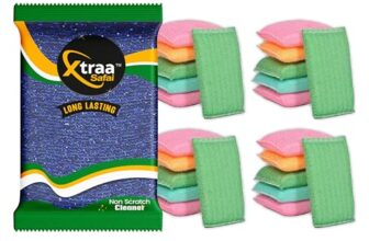 Xtraa Safai Non-Scratch Foam Scrub Pad | 24 Pcs | Kitchen Cleaning & Crookery- Scrub Sponge, Scrub Pad (Regular,Pack of 24)