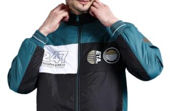 The Indian Garage Co Men Black Regular Fit Colourblocked Bomber Jacket