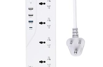 Nextech Power Plate 9-in-1 Extension Board with 5 Universal Sockets, 20W Type-C Port, 3 USB Ports with 2.1 Amp USB Output & 3M Long Cord | 2500W Multi Plug Surge Protector for Home & Office