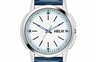 Helix by Timex Analog Watch for Man with White Round Dial & Blue Leather Strap Band Water Resistant Men’s Wrist Watches – TW050HG00