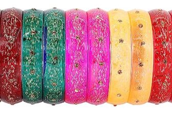 NMII Glass with Glitter and Feather Design Glossy Finished Multicolor Kada Set For Girls and Women- (A21-MR2-2.4), Pack of 10 Multicolor Kada