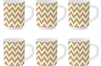 Larah by BOROSIL Gold Waves Opalware Mug, Set of 6 Tea/Coffee Mugs, 240 ml Each, Microwave & Dishwasher Safe, Bone-Ash Free, Crockery Set Ideal for Daily Use & Gifting, White