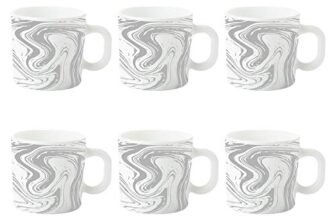 Larah by Borosil Marble Opalware Mug Set – 6 Pieces, White, 180 ml