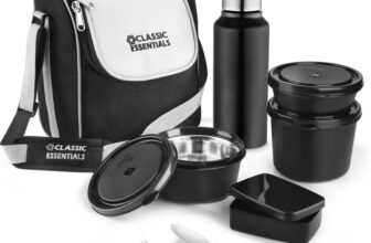 Classic Essentials Microwave Safe Lunch box Set of 5 with Bottle, Bag & Cutlery| 5 Containers Stainless Steel Office Lunch Box(1250 ml)