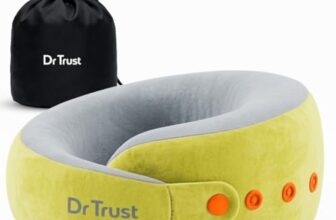 Dr Trust USA Cocoon 3219 Travel Neck Pillow 360° Ergonomic Support for Car, Flight & Train Comfortable Memory Foam Pillow with 4 Adjustable Buttons – Green