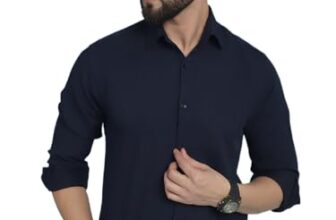Indian Needle Navy Striped Casual Shirt for Men’s (Navy, S)