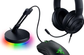 Razer Game On Bundle Gaming Combo with DeathAdder Essential Wired Mouse, Kraken X Lite Lightweight Gaming Headset, Mouse Bungee V3 Chroma, 6400 DPI Optical Sensor, 40mm Drivers, Black – NASA Packaging