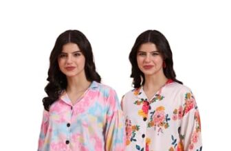 Civamee Women’s Cotton Blend Printed Combo (Pack of 2) Shirts – 3/4 Sleeves V Collar Neck (COMBO1744_4_3-M)